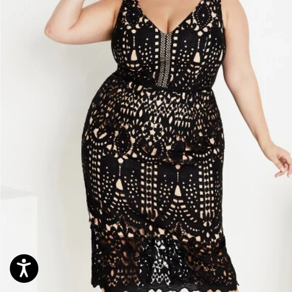 City Chic All Class Lacey overlay Black Dress Size 16 - Picture 3 of 16